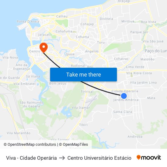 Viva - Cidade Operária to Centro Universitário Estácio map