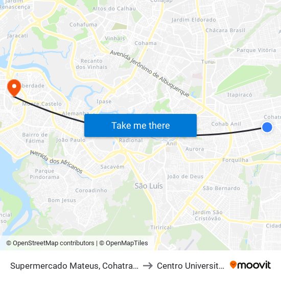 Supermercado Mateus, Cohatrac V (Sentido Centro) to Centro Universitário Estácio map