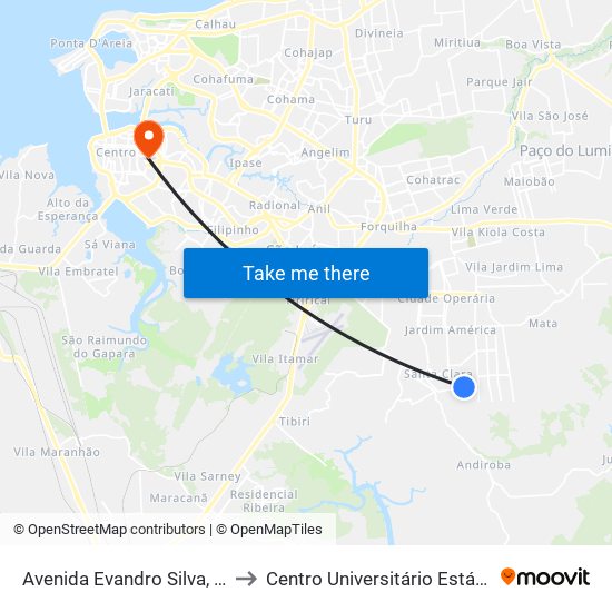 Avenida Evandro Silva, 35 to Centro Universitário Estácio map