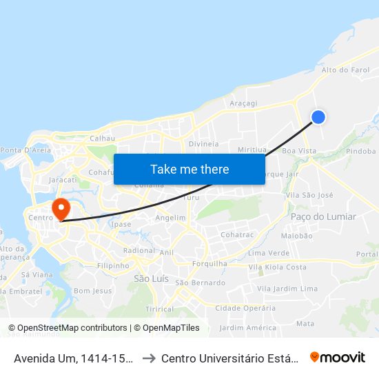 Avenida Um, 1414-1506 to Centro Universitário Estácio map