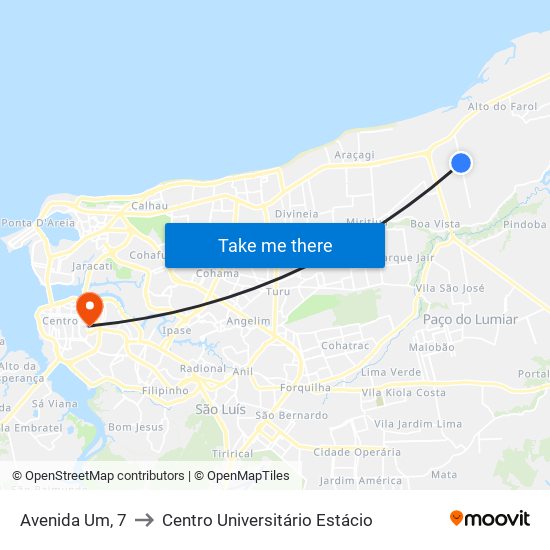 Avenida Um, 7 to Centro Universitário Estácio map