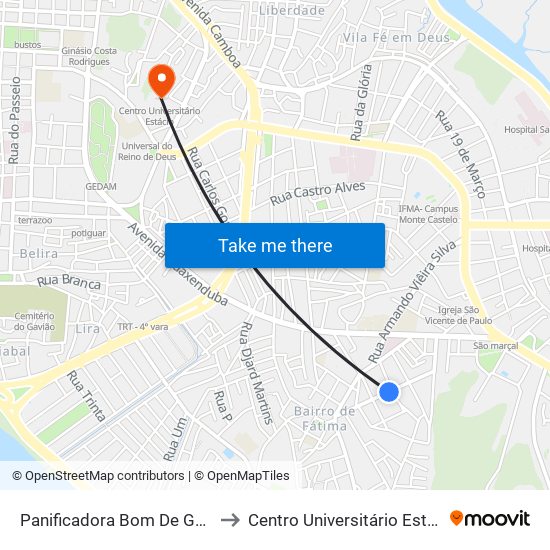 Panificadora Bom De Gosto to Centro Universitário Estácio map