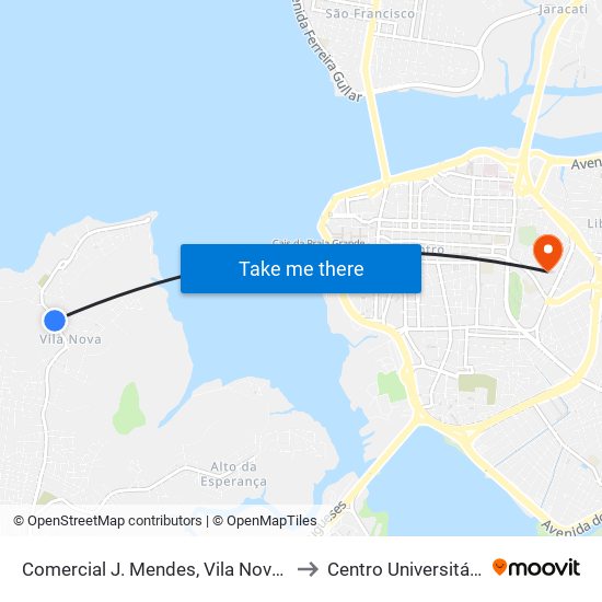 Comercial J. Mendes, Vila Nova (Sentido Bairro) to Centro Universitário Estácio map