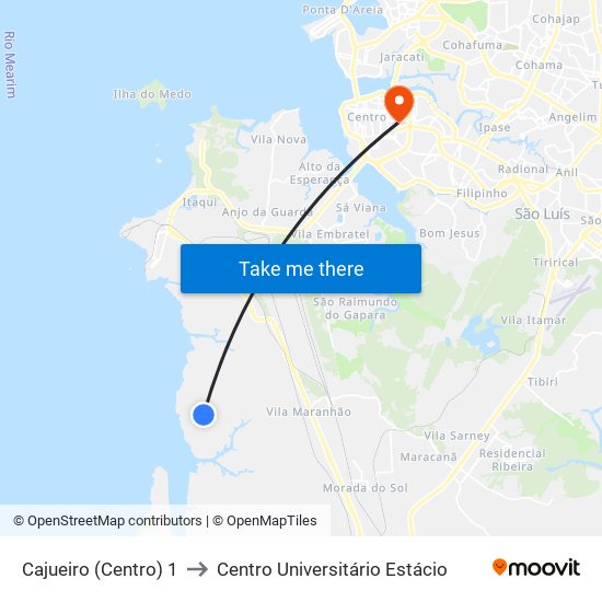 Cajueiro (Centro) 1 to Centro Universitário Estácio map