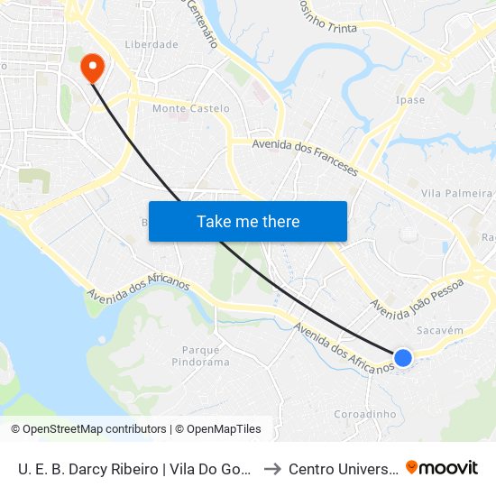 U. E. B. Darcy Ribeiro | Vila Do Governador (Sentido Coroado) to Centro Universitário Estácio map
