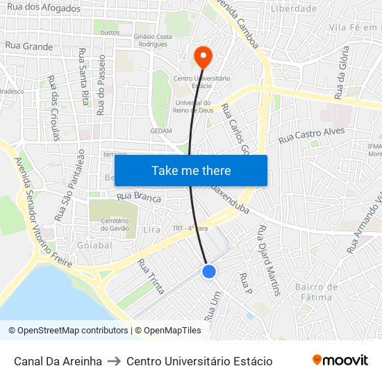 Canal Da Areinha to Centro Universitário Estácio map