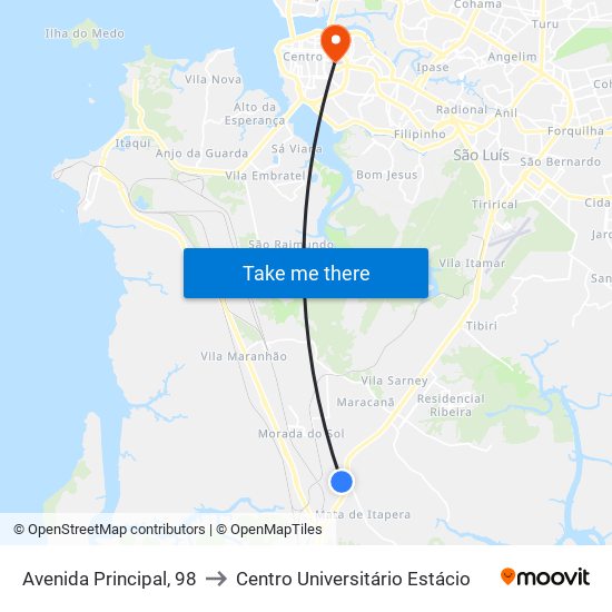 Avenida Principal, 98 to Centro Universitário Estácio map