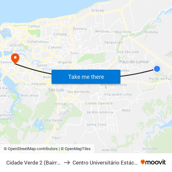Cidade Verde 2 (Bairro) to Centro Universitário Estácio map