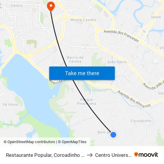 Restaurante Popular,  Coroadinho (Sentido Parque Timbiras) to Centro Universitário Estácio map