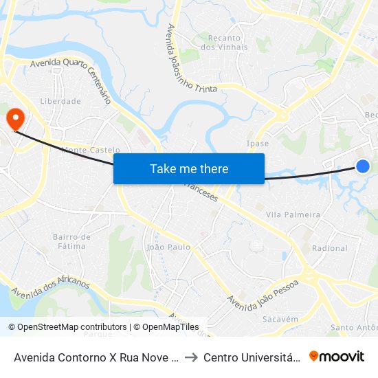 Avenida Contorno X Rua Nove (Sentido Bairro) to Centro Universitário Estácio map