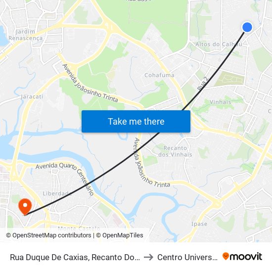 Rua Duque De Caxias, Recanto Dos Nobres (Sentido Centro) to Centro Universitário Estácio map