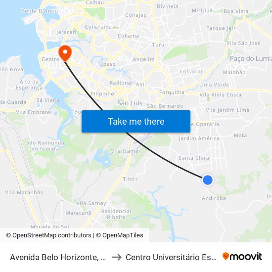 Avenida Belo Horizonte, 1134 to Centro Universitário Estácio map