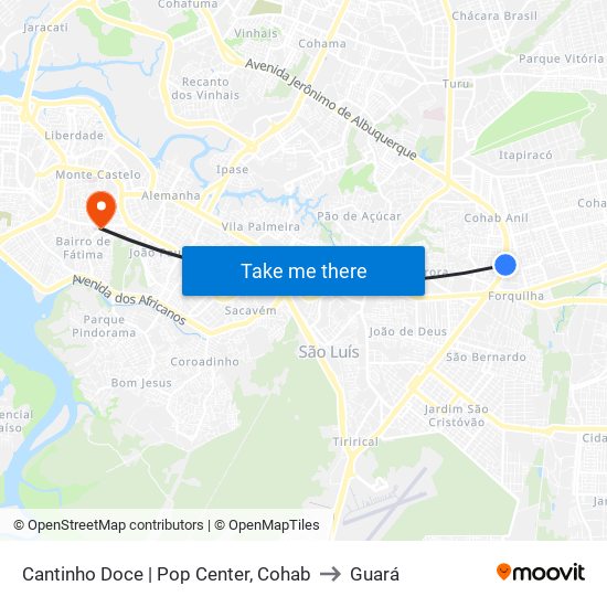 Cantinho Doce | Pop Center, Cohab to Guará map