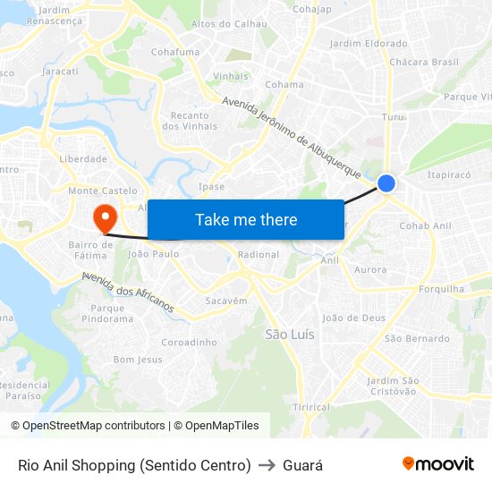 Rio Anil Shopping (Sentido Centro) to Guará map