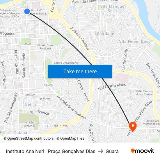 Instituto Ana Neri | Praça Gonçalves Dias to Guará map