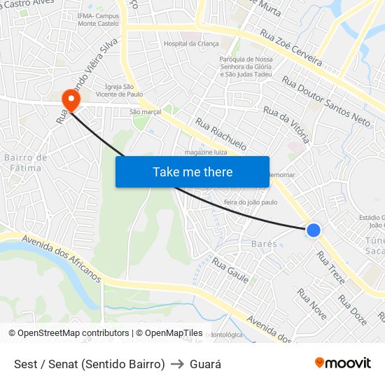 Sest / Senat (Sentido Bairro) to Guará map