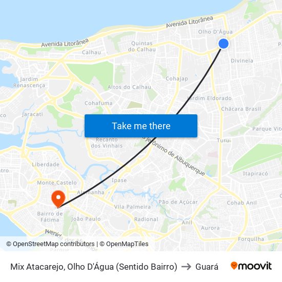 Mix Atacarejo, Olho D'Água (Sentido Bairro) to Guará map