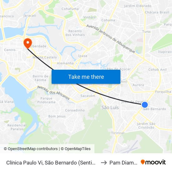 Clínica Paulo Vi, São Bernardo (Sentido Centro) to Pam Diamante map