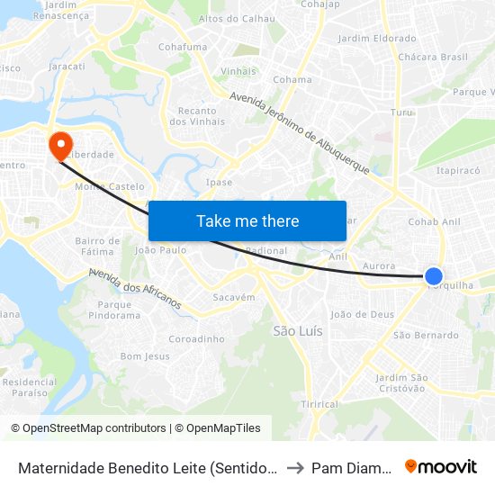 Maternidade Benedito Leite (Sentido Cohab) to Pam Diamante map