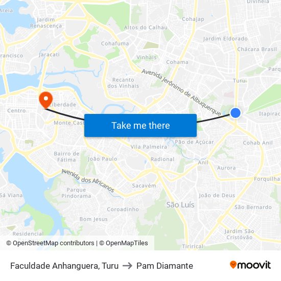 Faculdade Anhanguera, Turu to Pam Diamante map