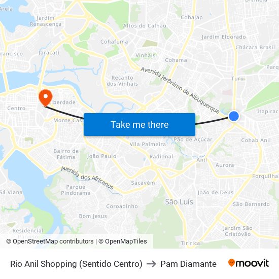 Rio Anil Shopping (Sentido Centro) to Pam Diamante map
