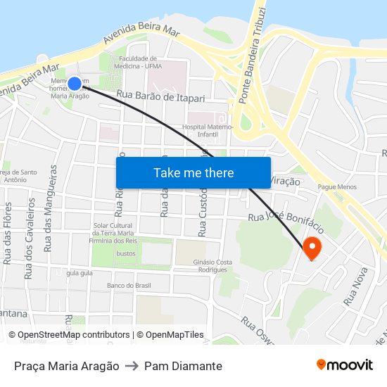 Praça Maria Aragão to Pam Diamante map
