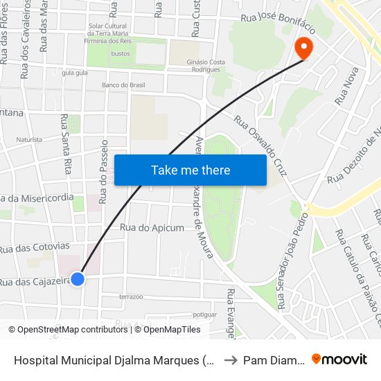 Hospital Municipal Djalma Marques (Socorrão I) to Pam Diamante map