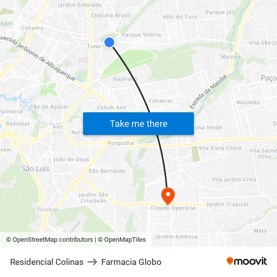 Residencial Colinas to Farmacia Globo map