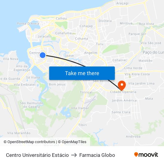 Centro Universitário Estácio to Farmacia Globo map
