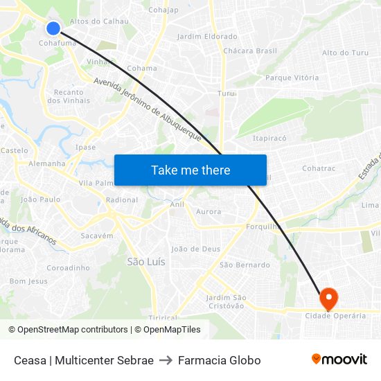 Ceasa | Multicenter Sebrae to Farmacia Globo map