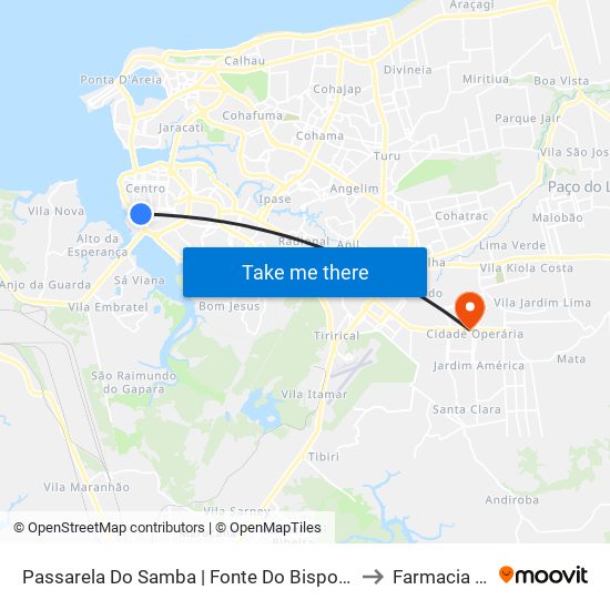 Passarela Do Samba | Fonte Do Bispo (Sentido Bairro) to Farmacia Globo map