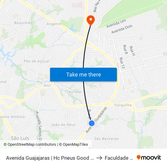 Avenida Guajajaras | Hc Pneus Good Year (Sentido Aeroporto) to Faculdade Pitágoras map