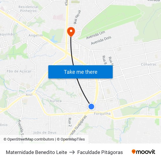Maternidade Benedito Leite to Faculdade Pitágoras map
