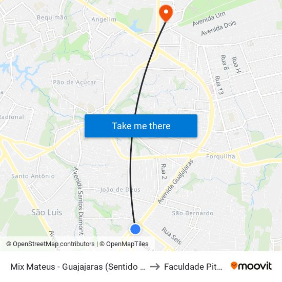 Mix Mateus - Guajajaras (Sentido Aeroporto) to Faculdade Pitágoras map