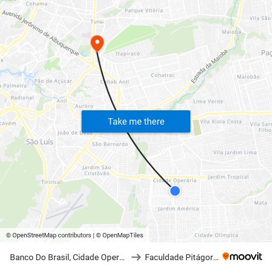 Banco Do Brasil, Cidade Operária to Faculdade Pitágoras map