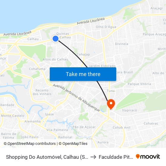 Shopping Do Automóvel, Calhau (Sentido Centro) to Faculdade Pitágoras map