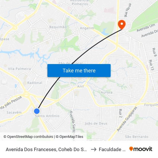 Avenida Dos Franceses, Coheb Do Sacavém (Sentido Centro) to Faculdade Pitágoras map