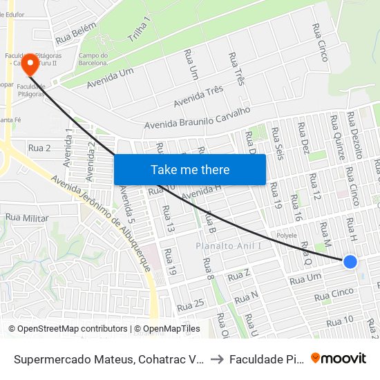 Supermercado Mateus, Cohatrac V (Sentido Centro) to Faculdade Pitágoras map