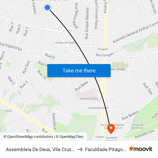 Assembleia De Deus, Vila Cruzado to Faculdade Pitágoras map