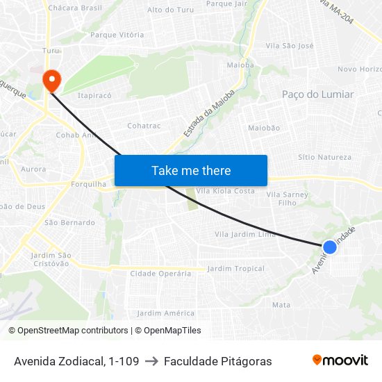 Avenida Zodiacal, 1-109 to Faculdade Pitágoras map