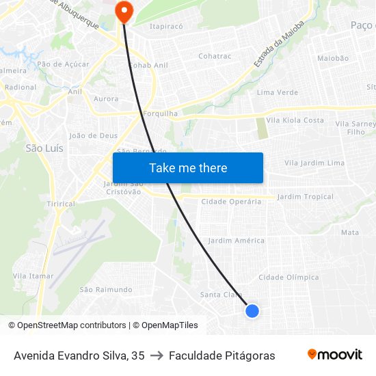 Avenida Evandro Silva, 35 to Faculdade Pitágoras map