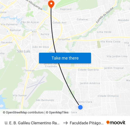 U. E. B. Galileu Clementino Ramos to Faculdade Pitágoras map