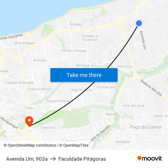 Avenida Um, 903a to Faculdade Pitágoras map