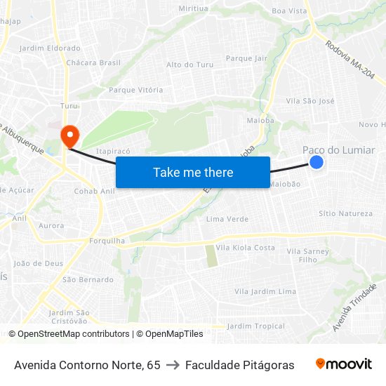 Avenida Contorno Norte, 65 to Faculdade Pitágoras map