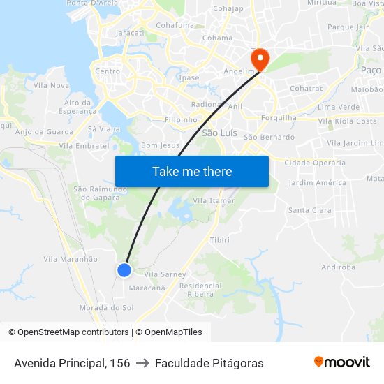 Avenida Principal, 156 to Faculdade Pitágoras map