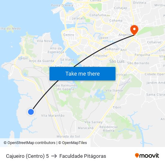 Cajueiro (Centro) 5 to Faculdade Pitágoras map