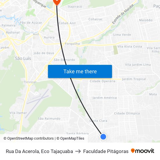 Rua Da Acerola, Eco Tajaçuaba to Faculdade Pitágoras map