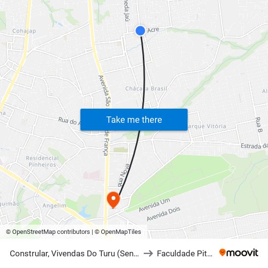 Constrular, Vivendas Do Turu (Sentido Centro) to Faculdade Pitágoras map