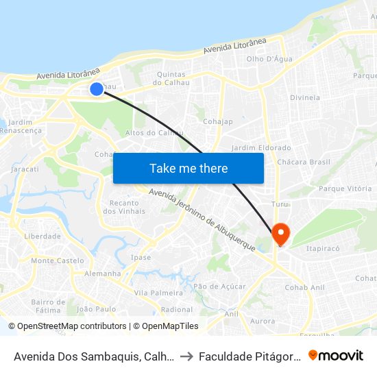 Avenida Dos Sambaquis, Calhau to Faculdade Pitágoras map