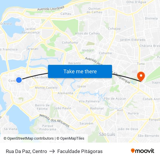 Rua Da Paz, Centro to Faculdade Pitágoras map